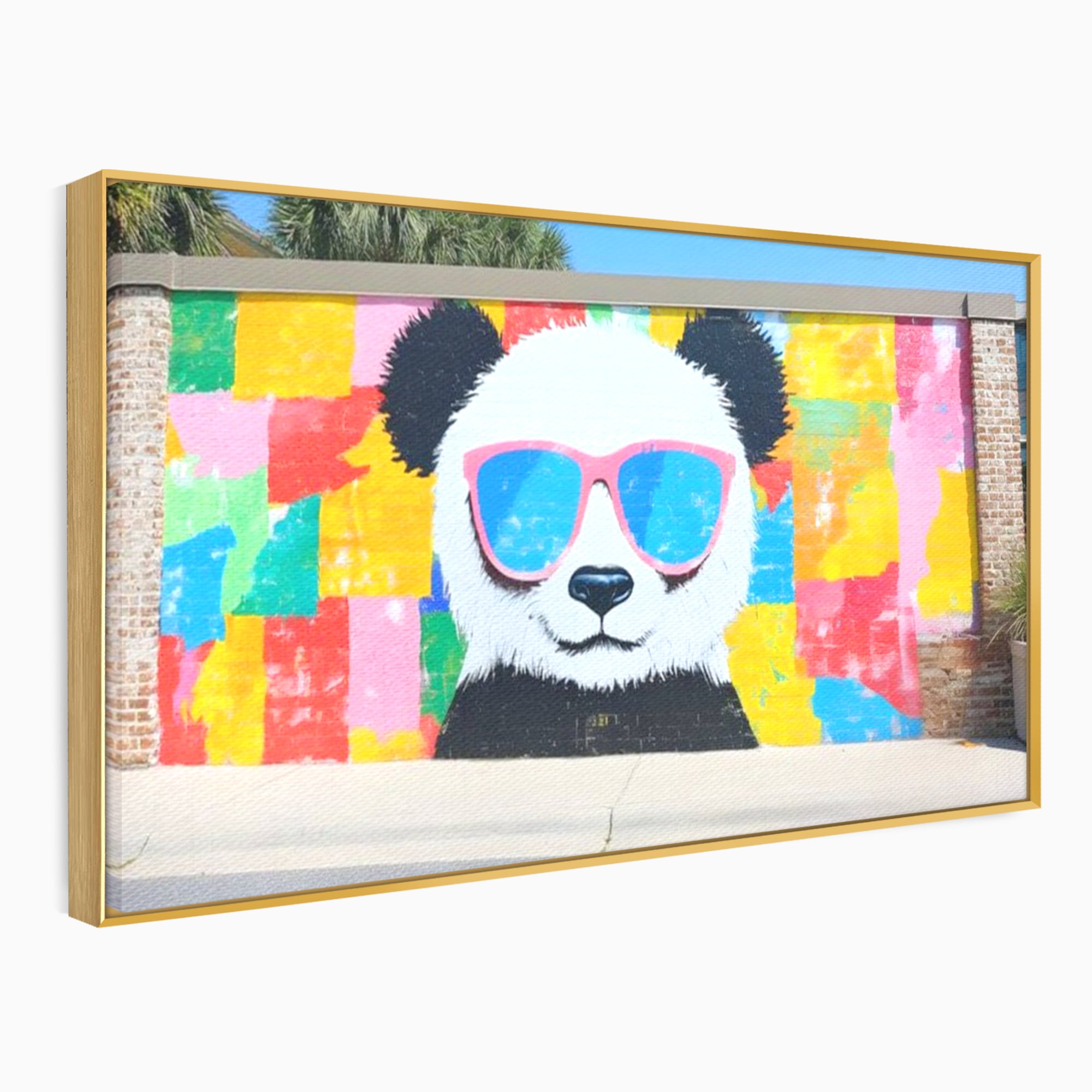 Tablou canvas cu tablou canvas cu panda grafitat, in rama de aluminiu auriu